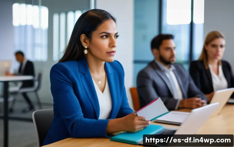 고객의 피드백을 통한 경력 방향성 - A professional Hispanic businesswoman in a modern office setting, attentively listening and taking d...